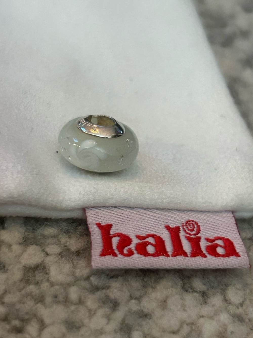 Delicate White Glass Charm Bead with Sterling Silver Core - Halia